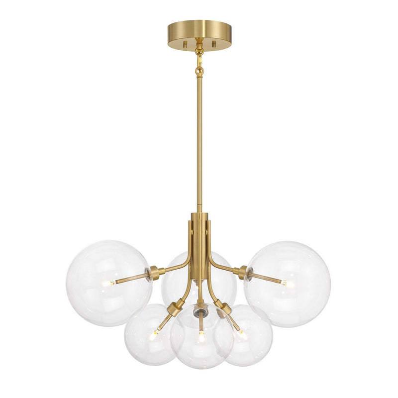 Clear Globe Sputnik 27" 6-Light Chandelier in Natural Brass