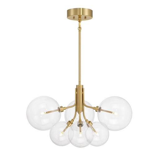 Clear Globe Sputnik 27" 6-Light Chandelier in Natural Brass