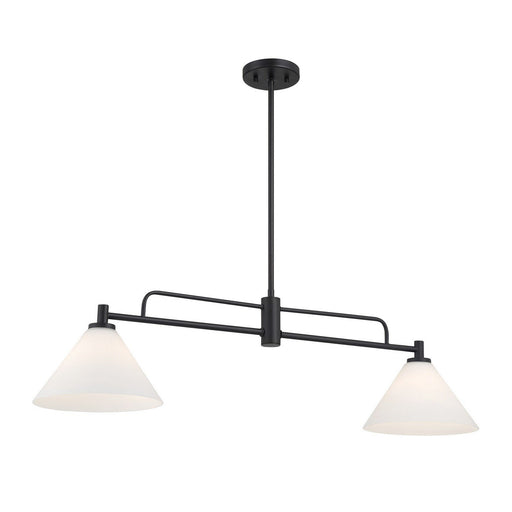 Opal Glass 40" 2-Light Linear Chandelier in Matte Black