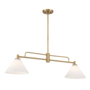 Opal Glass 40" 2-Light Linear Chandelier in Natural Brass