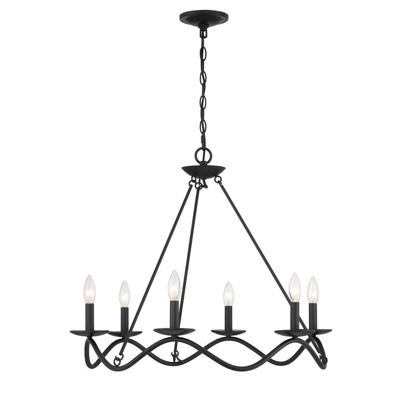 Wrought Iron Candle 28" 6-Light Chandelier in Matte Black