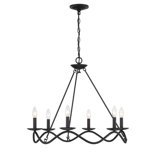Wrought Iron Candle 28" 6-Light Chandelier in Matte Black