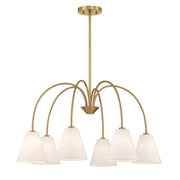Fabric Shade 30" 6-Light Chandelier in Natural Brass