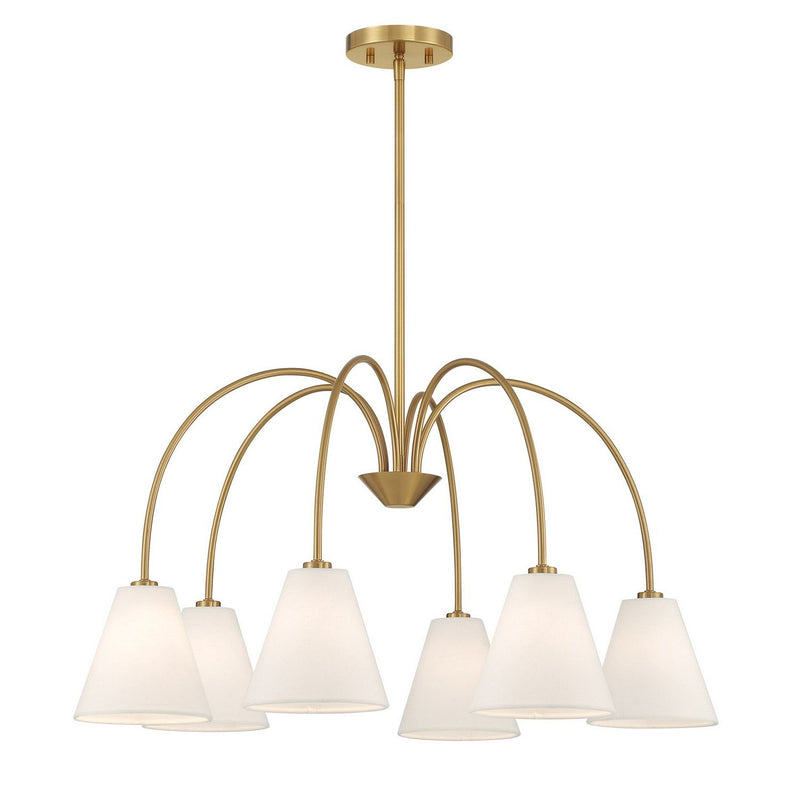 Fabric Shade 30" 6-Light Chandelier in Natural Brass