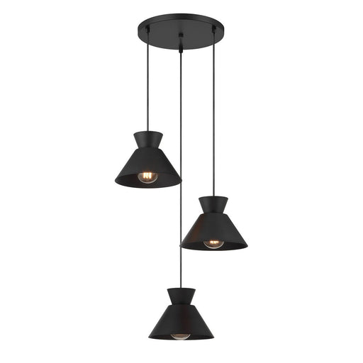 Mid-Century Cone Shade 3-Light Cluster Pendant in Matte Black