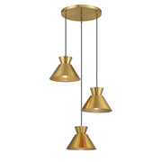 Mid-Century Cone Shade 3-Light Cluster Pendant in Natural Brass