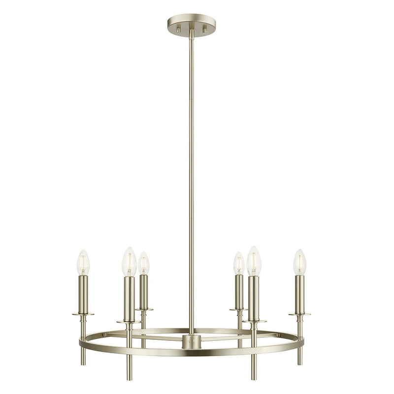 Low-Profile Candle 25" 6-Light Chandelier in Brushed Nickel