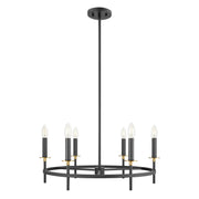 Low-Profile Candle 25" 6-Light Chandelier in Matte Black and Natural Brass