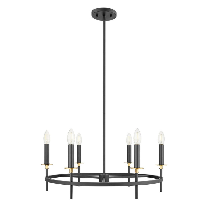 Low-Profile Candle 25" 6-Light Chandelier in Matte Black and Natural Brass