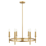 Low-Profile Candle 25" 6-Light Chandelier in Natural Brass
