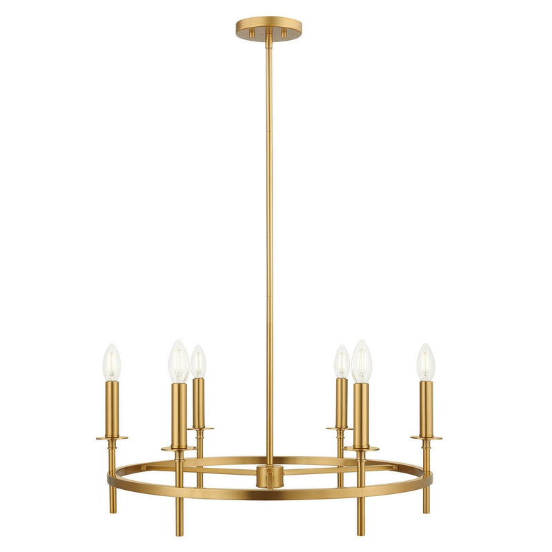 Low-Profile Candle 25" 6-Light Chandelier in Natural Brass
