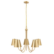 Modern Metal Shade 32" 5-Light Chandelier in Natural Brass