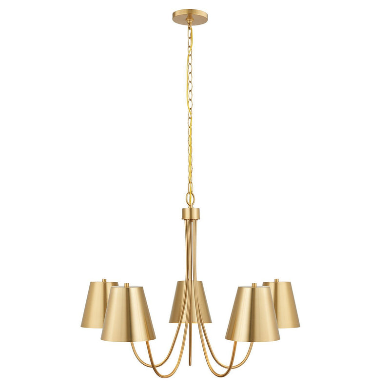 Modern Metal Shade 32" 5-Light Chandelier in Natural Brass