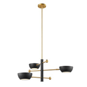 Geometric Metal Shade 34" 3-Light Chandelier in Matte Black and Natural Brass