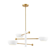 Geometric Metal Shade 34" 3-Light Chandelier in White and Natural Brass