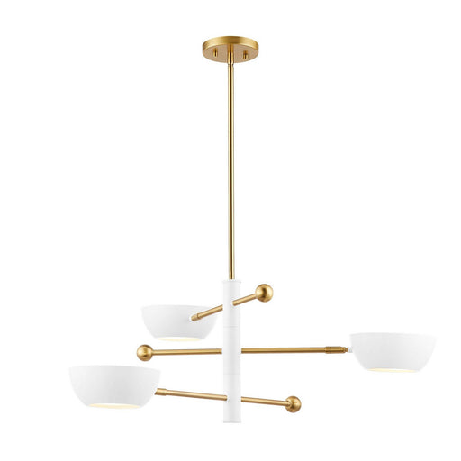 Geometric Metal Shade 34" 3-Light Chandelier in White and Natural Brass