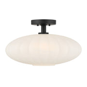 White Strie Glass 18" 1-Light Semi-Flush Mount in Matte Black