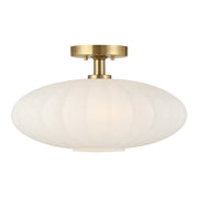 White Strie Glass 18" 1-Light Semi-Flush Mount in Natural Brass