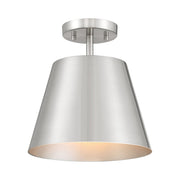 Contemporary Metal Cone 10" 1-Light Semi-Flush Mount in Brushed Nickel