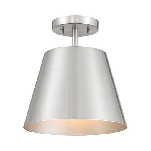 Contemporary Metal Cone 10" 1-Light Semi-Flush Mount in Brushed Nickel