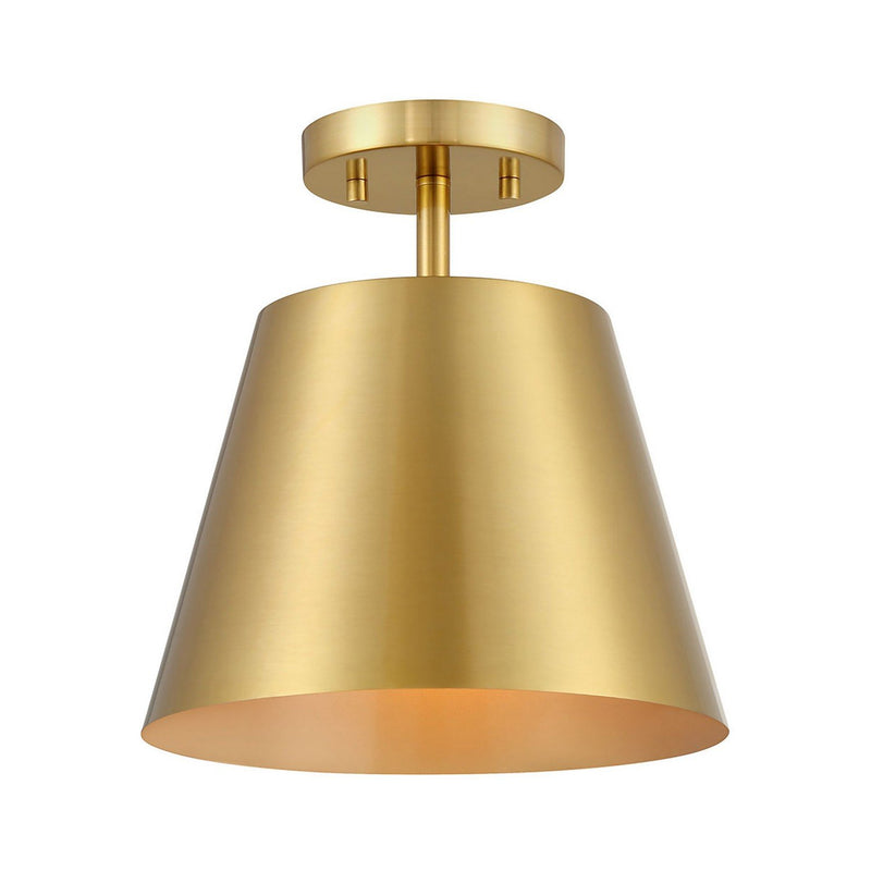 Contemporary Metal Cone 10" 1-Light Semi-Flush Mount in Natural Brass