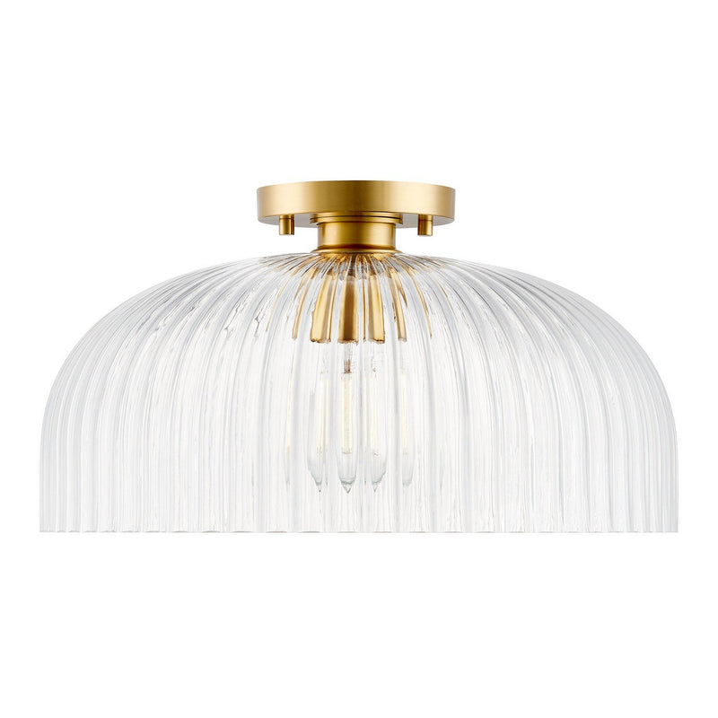 Clear Pleated Glass 16" 1-Light Semi-Flush Mount in Natural Brass