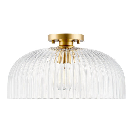 Clear Pleated Glass 16" 1-Light Semi-Flush Mount in Natural Brass