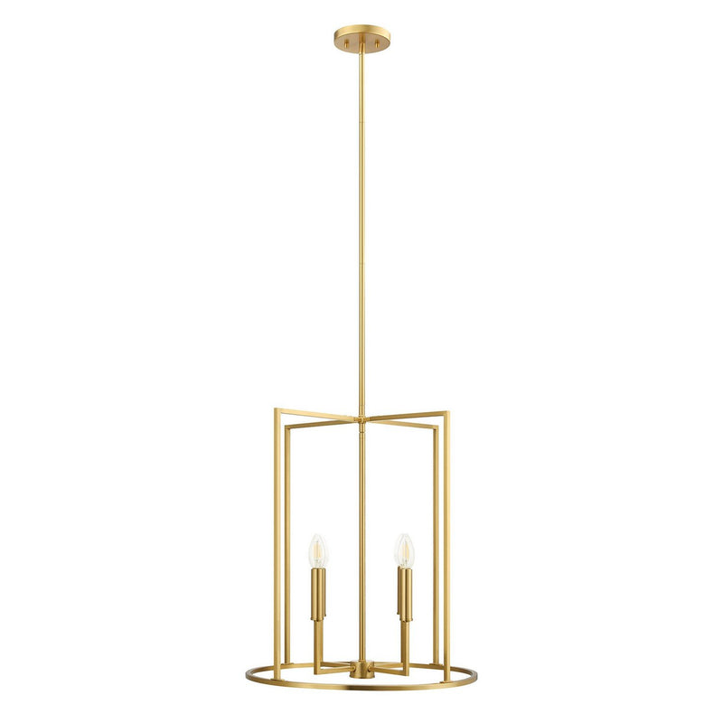 Rectangular Cage 19" 4-Light Lantern Pendant in Natural Brass