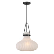 Fluted Strie Glass 15" 1-Light Pendant in Matte Black