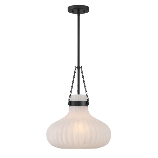 Fluted Strie Glass 15" 1-Light Pendant in Matte Black