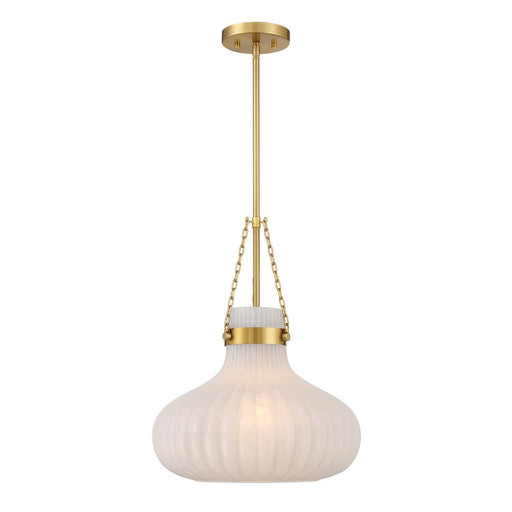 Fluted Strie Glass 15" 1-Light Pendant in Natural Brass