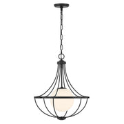 Opal Globe Cage 18" 1-Light Pendant in Matte Black