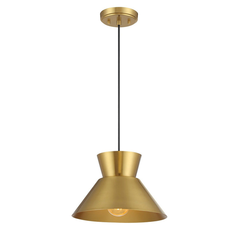 Mid-Century Metal Cone 12" 1-Light Pendant in Natural Brass