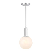 White Strie Globe 8" 1-Light Mini Pendant in Chrome