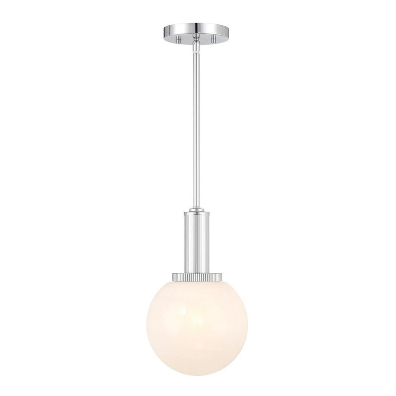 White Strie Globe 8" 1-Light Mini Pendant in Chrome