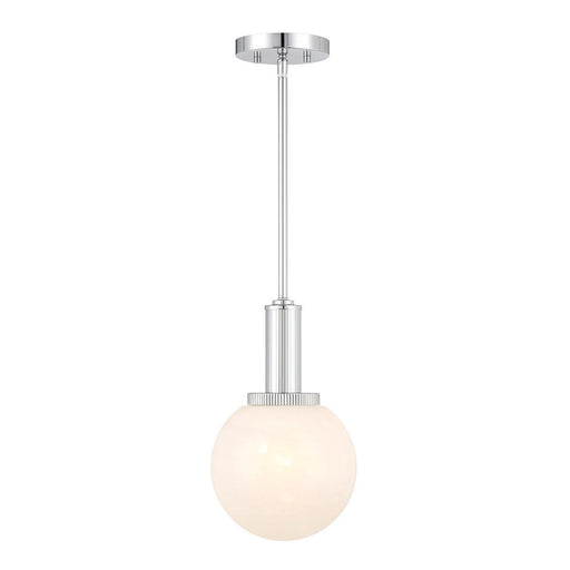 White Strie Globe 8" 1-Light Mini Pendant in Chrome