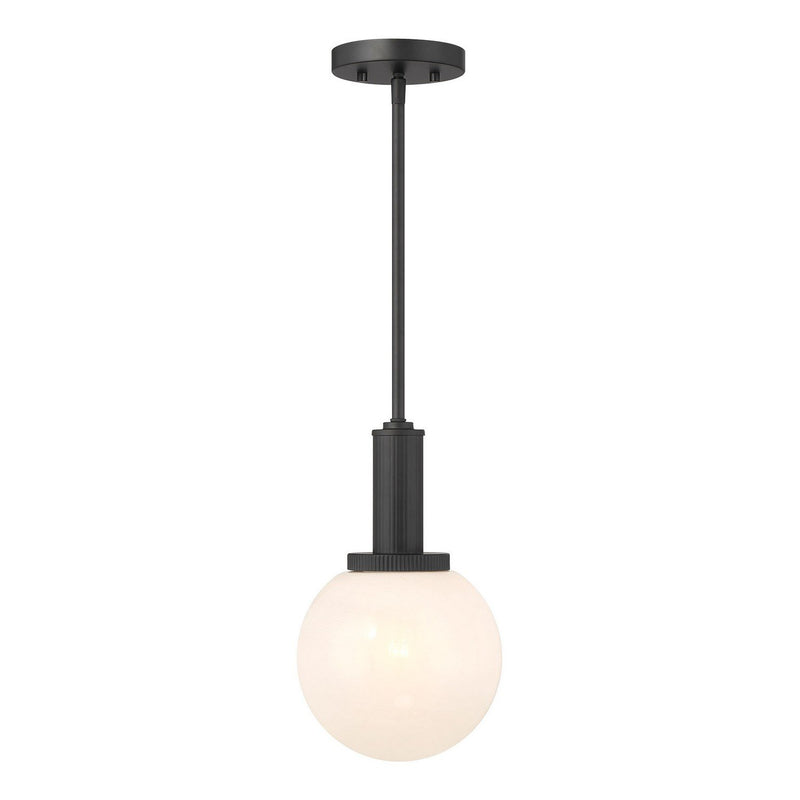 White Strie Globe 8" 1-Light Mini Pendant in Matte Black