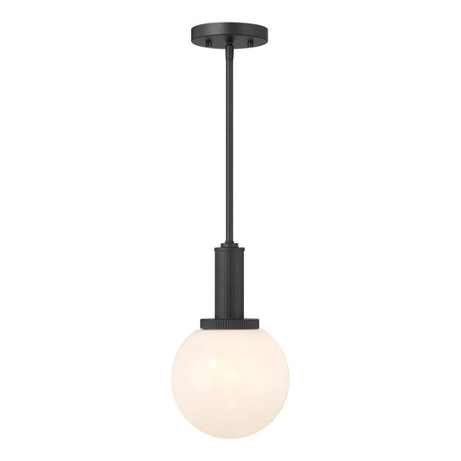 White Strie Globe 8" 1-Light Mini Pendant in Matte Black