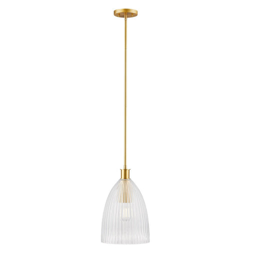 Clear Pleated Glass 10" 1-Light Mini Pendant in Natural Brass