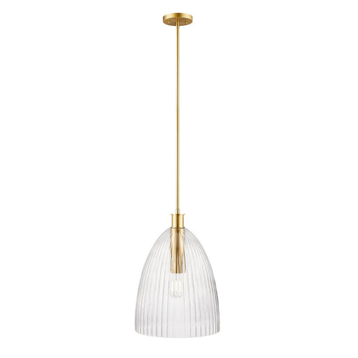 Clear Pleated Glass 14" 1-Light Pendant in Natural Brass