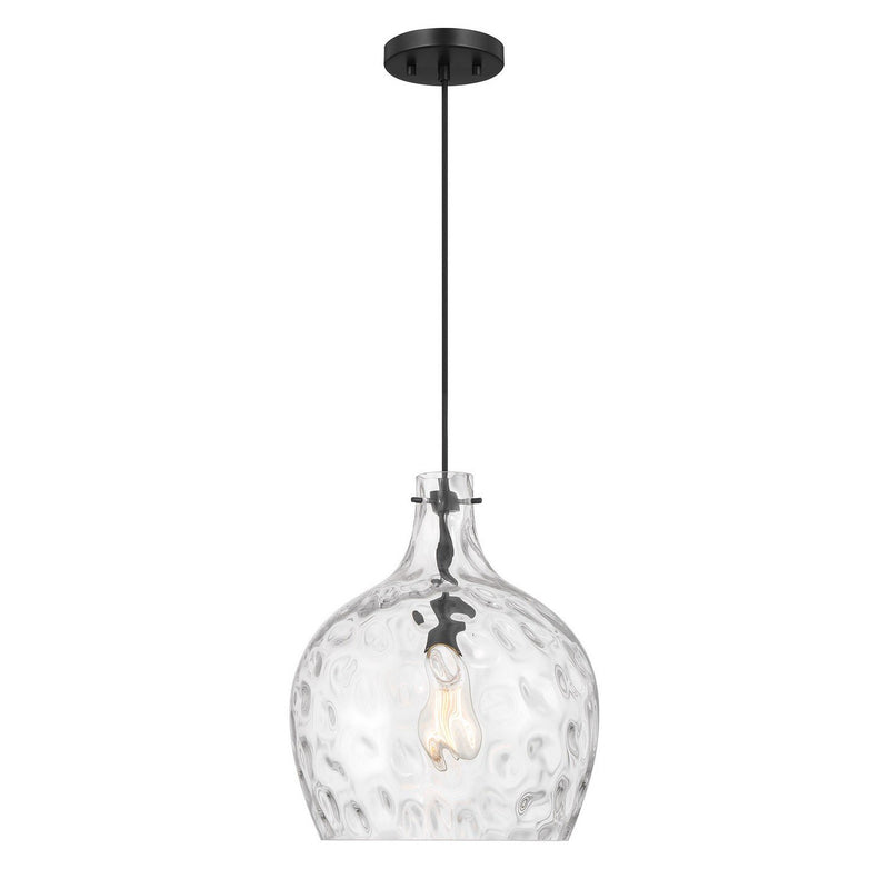 Hammered Glass Jar 13" 1-Light Pendant in Matte Black