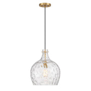 Hammered Glass Jar 13" 1-Light Pendant in Natural Brass
