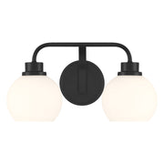 Contemporary Opal Glass 16" 2-Light Bath Vanity Light in Matte Black
