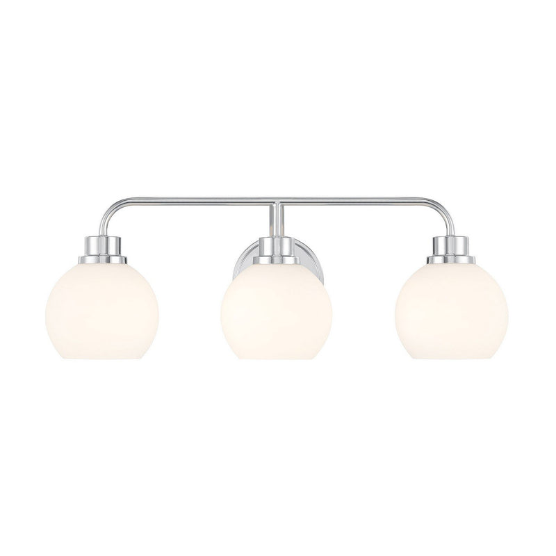 Mid-Century Armed Opal Glass 24" 3-Light Bath Vanity Light in Chrome