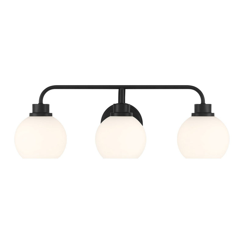 Mid-Century Armed Opal Glass 24" 3-Light Bath Vanity Light in Matte Black