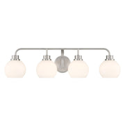Mid-Century Armed Opal Glass 32" 4-Light Bath Vanity Light in Brushed Nickel