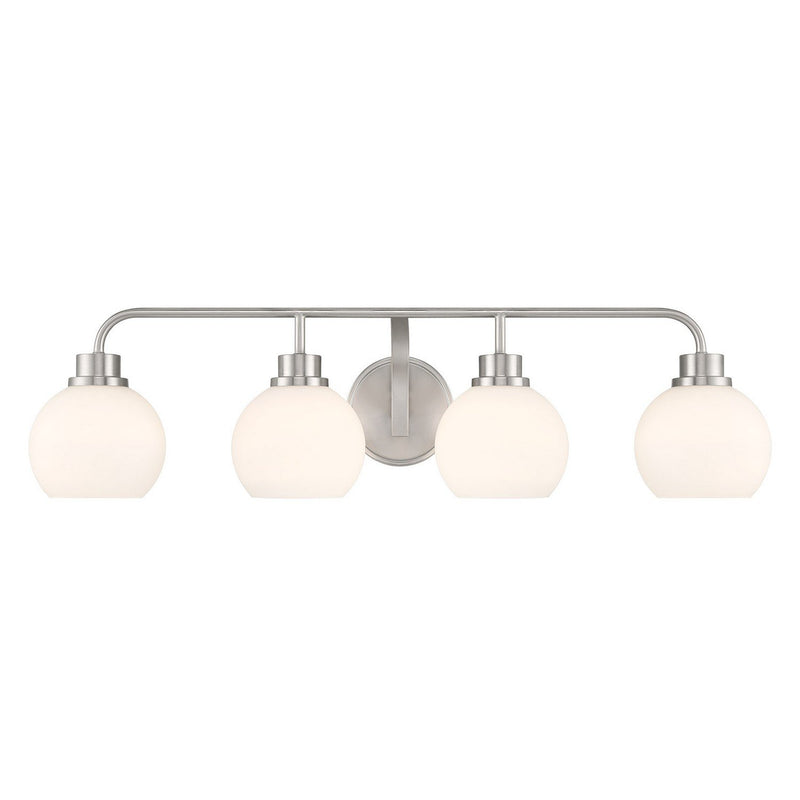 Mid-Century Armed Opal Glass 32" 4-Light Bath Vanity Light in Brushed Nickel