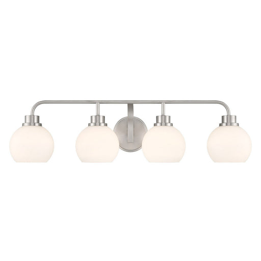 Mid-Century Armed Opal Glass 32" 4-Light Bath Vanity Light in Brushed Nickel