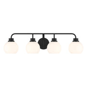 Mid-Century Armed Opal Glass 32" 4-Light Bath Vanity Light in Matte Black