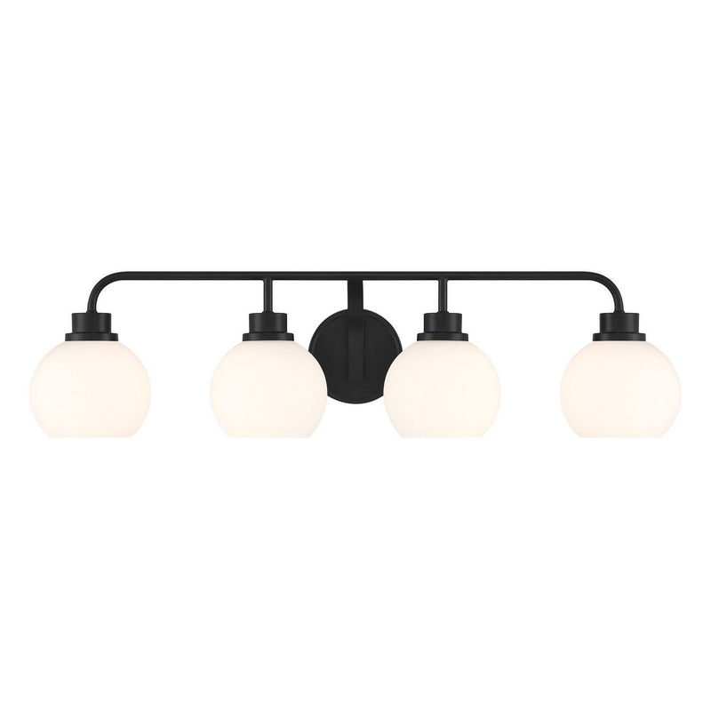 Mid-Century Armed Opal Glass 32" 4-Light Bath Vanity Light in Matte Black